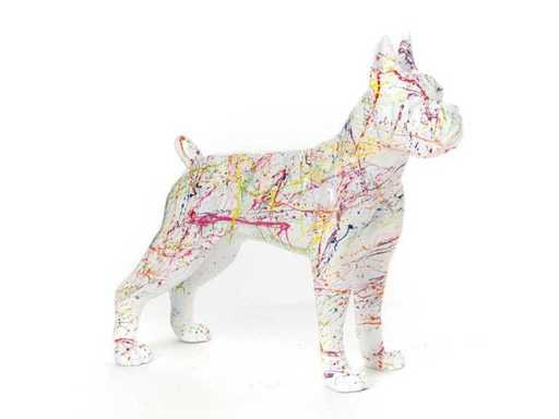Dog Boxer - Garden statue - White with splashes