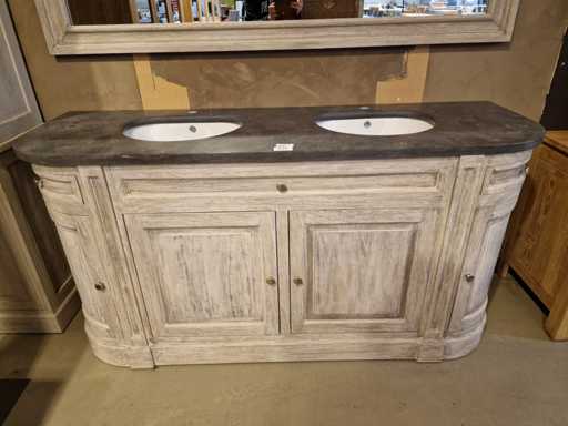 Mobilier de salle de bain en teck Rétro gris rond 180 cm avec pierre bleue