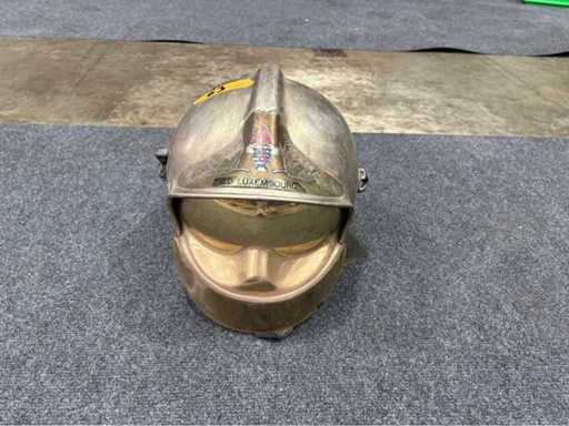 Firefighter helmet G.D. Luxembourg – chrome-plated, with visor & neck protection (used)