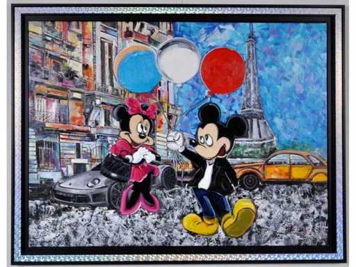 G. Foucard – Minnie en Mickey in Parijs - olie op doek - 90x120 cm