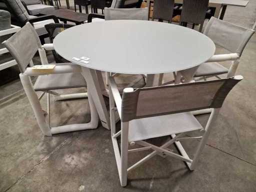 Garden Prestige - Alu Tuintafel Elise Wit Dia 130cm - Lichtgrijs Glas