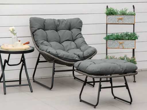 Fauteuil chaise de jardin avec repose-pieds en métal époxy