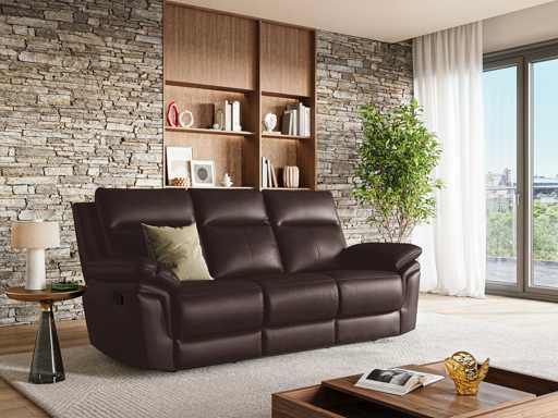 Buffalo leather 3-seater relax sofa - Brown