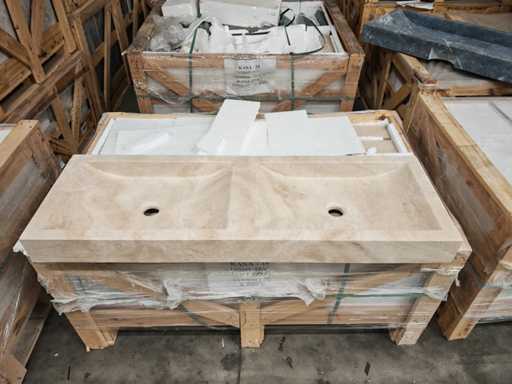 Pietra Naturale Pietra Leggera Travertino Doppio Lavandino 120x40x10 cm