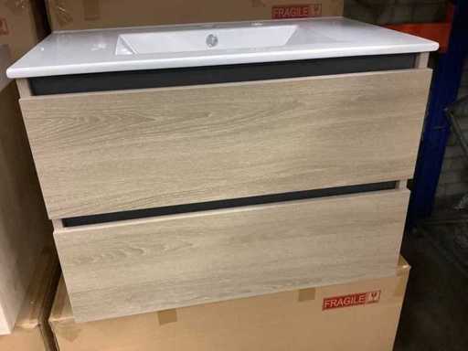 Karo – Badezimmermöbel Walnuss 80 cm + Waschbecken