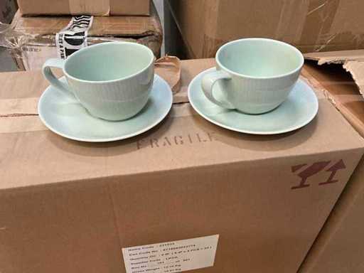 Fair Trade kop & schotel streep dessin zacht groen porselein (48x)