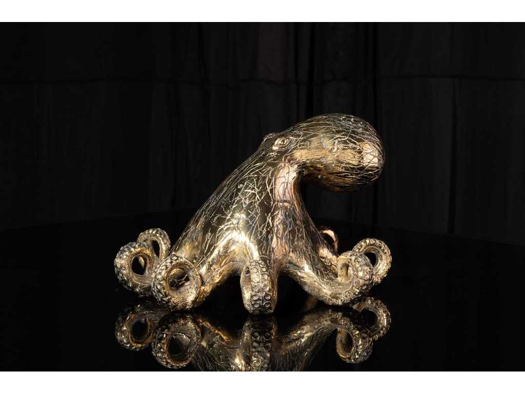 Giant Octopus Sculptuur in Goud Brons -15_25_25 cm - Certificaat - Genummerde Editie 