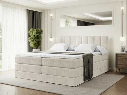 Lit boxspring 160x200 -matelas - surmatelas - coffre - velours beige