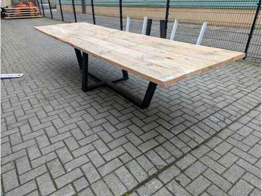 Garden table mega. Pine wood. 370 x 115 x 78cm. Metal base