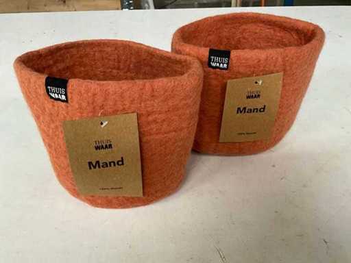 Fair Trade mand/plantpot wolvilt +/- Ø15 x 17 cm hoog (76x)