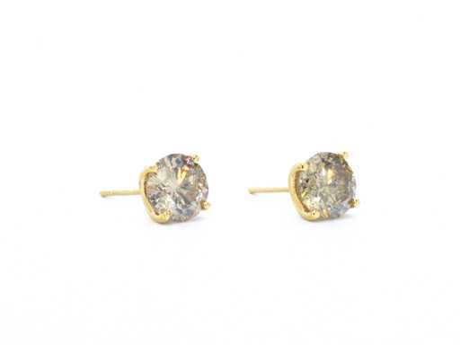 Yellow gold champagne solitaire earrings 3.60 carat natural diamonds