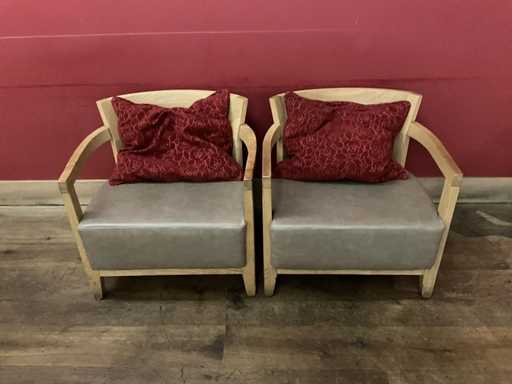 Cabine - Poltrona in legno con seduta in pelle (2x)