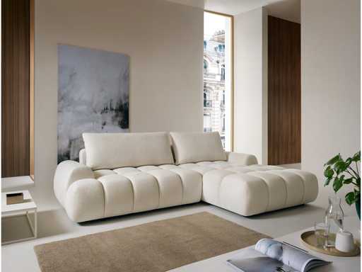 Canapé d'angle droit convertible en tissu chenille beige 