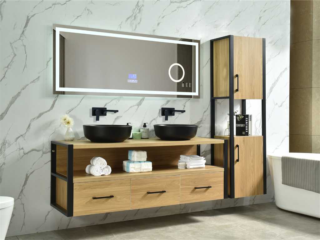 Meuble sous-vasque T02-1801 150 cm avec miroir Bluetooth NOUVEAU