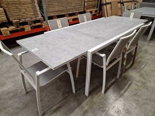 Azur - Alu Tuintafel Lanciano Wit 180-270 x 100cm + Lichtgrijs Glaskeramiek