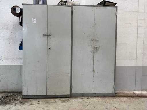 Steel hinged door cabinet with content (2x)