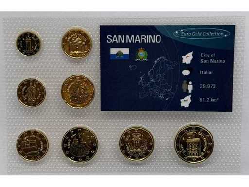 Ensemble de pièces San Marino Euro-Gold-Collection – 24 carats plaqué or - Limitation 2000