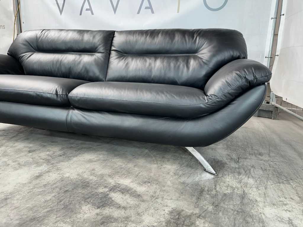 Hjort Knudsen - 3 Seater Sofa, Black Leather, Chrome Legs