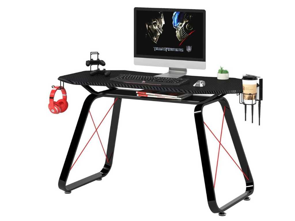 Piranha - Stonecat Game Bureau - 110x60x76 cm - Gaming Desk - Carbon Fibre Style - Gaming Bureau