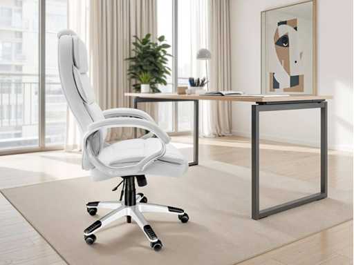 Fauteuil de direction bureau accoudoirs bois - blanc