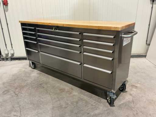Banco da lavoro Stahlworks Deluxe in acciaio inox da 72 pollici con 15 cassetti