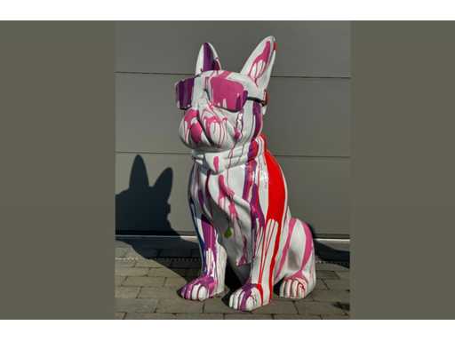 Bouledogue français à lunettes blanc poubelle H120cm