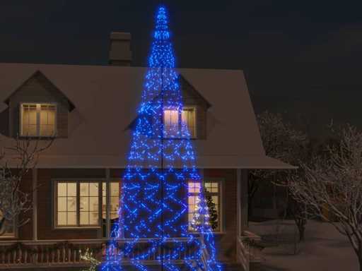 Kerstboom op vlaggenmast 3000 Blauwe LED's 800 cm