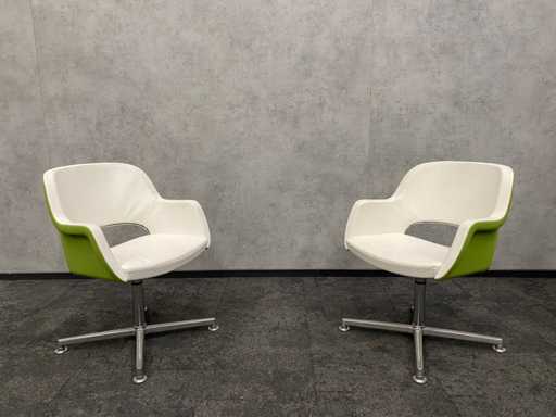 2x TwinForm - fauteuil design - cuir blanc / revêtement vert