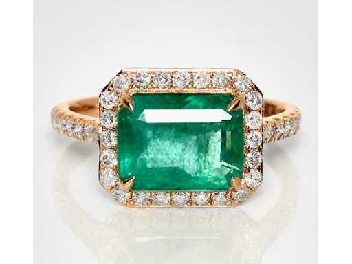 Inel de lux în smarald verde Zambia natural, 3,42 carate