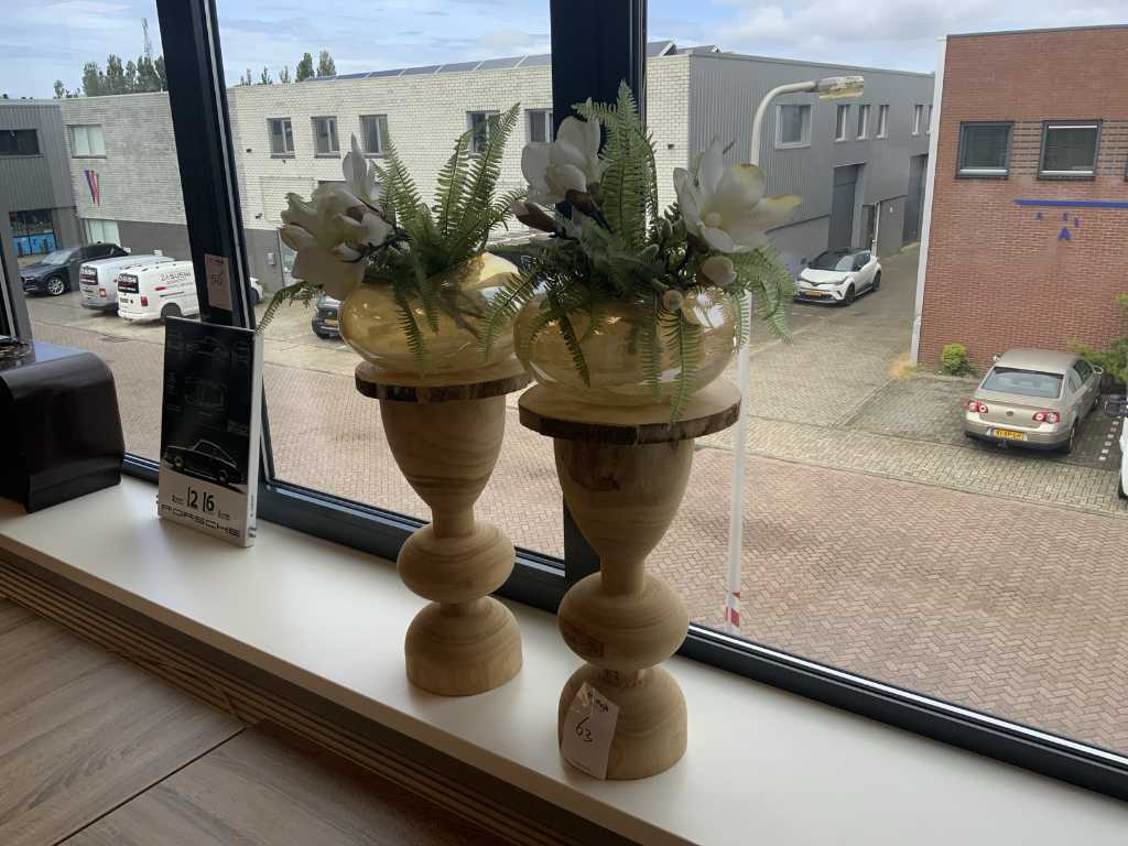 Plante artificielle avec pot sur pilier (2x)