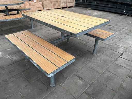 Outdoor picnic table with steel frame
