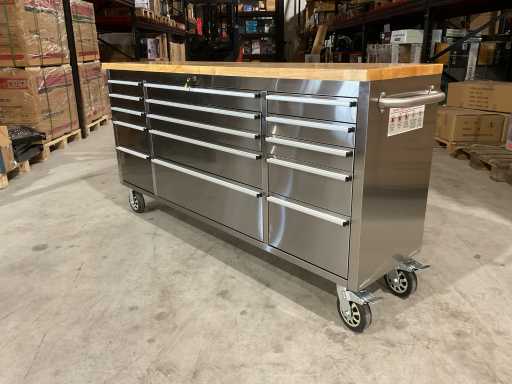 2025 Stahlworks Deluxe Stainless Steel 72 inch 15 Drawer Workbench