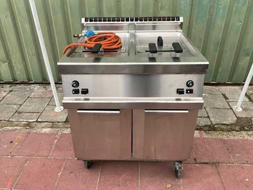 Double professional gas fryer - stainless steel - 2 × 15 L - mobile