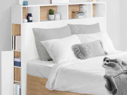 Hoofdeinde met ingebouwde opbergruimte 165 cm wit en beukenhout