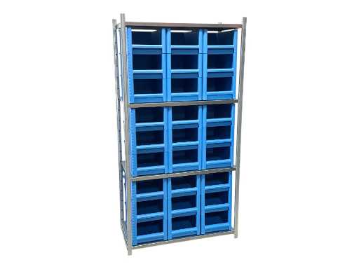 Fachbodenregal inkl. 27 große Lagerkästen. 