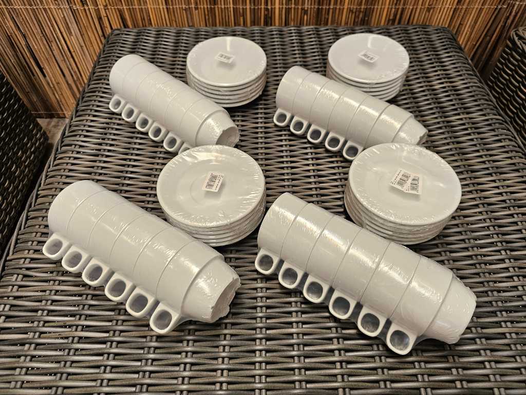 Lot Tasses à Café en Porcelaine avec Soucoupe 24 pièces