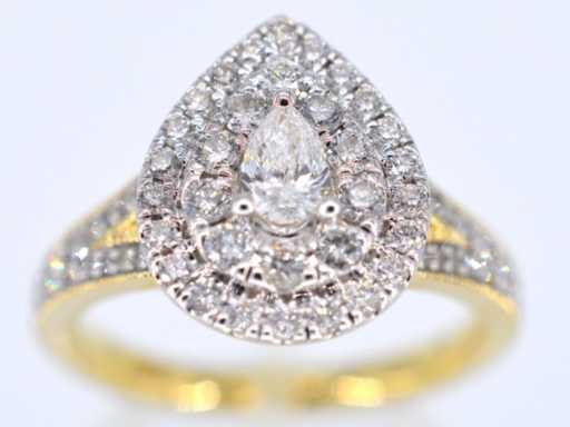 Goldener, tropfenförmiger Begleitring mit Diamanten