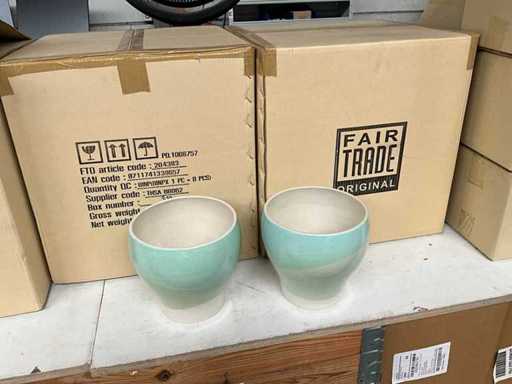 Vază Fair Trade ceramică crem/verde deschis 19cm înălțime (37x)