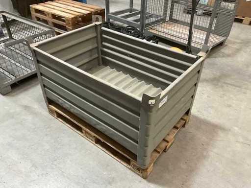 Contenedor apilable, 1200 x 800 mm, 3 muros sólidos, 1 muro longitudinal bajo