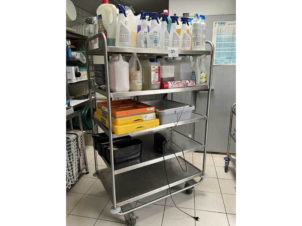 Stainless steel serving trolley NN with 5 shelves
