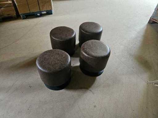 4x Pouf en cuir Brown Simili 40 cm Ø