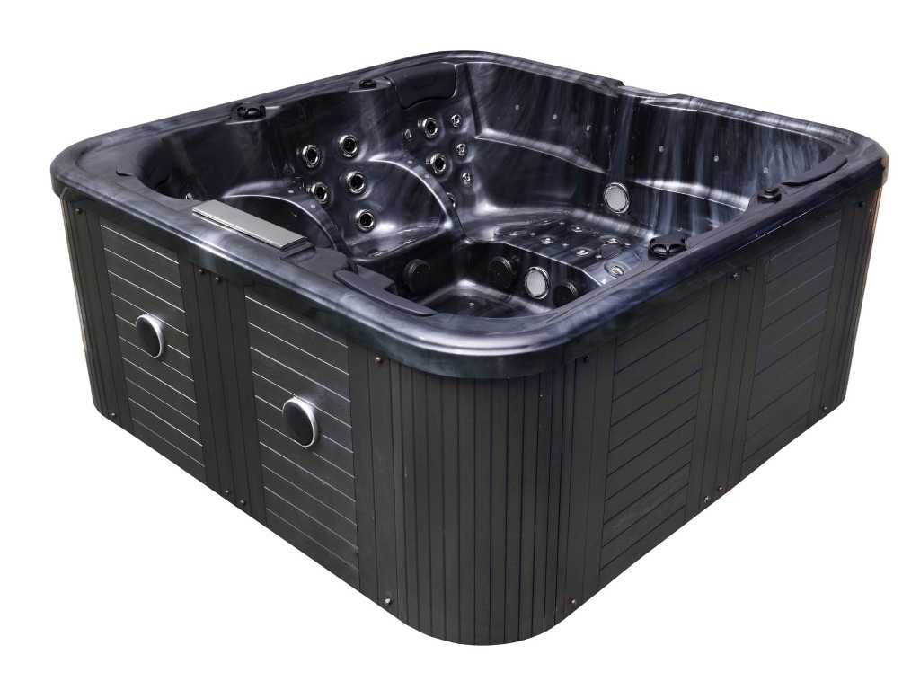 5 Persons Outdoor Spa 208x208 cm - incl. 3 sunbeds - Cloudy black bath / Anthracite side