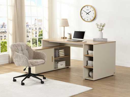 Office Chair - Textured Fabric - Beige - Adjustable Height