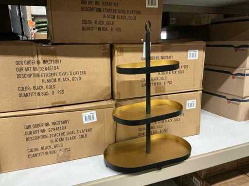 Viele Etagere Oval 3 Lagen H50cm Schwarz/Gold (56x)