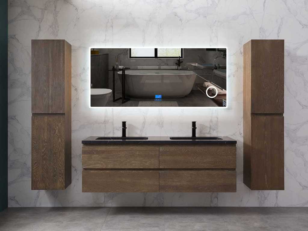 Meuble de salle de bain en chêne 160cm (gris fumé ou naturel) 