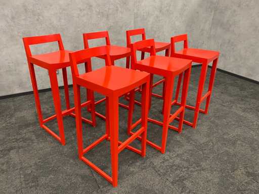 6x sgabello da bar in legno ZH80 rosso