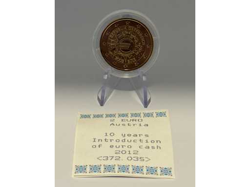 2 euro herdenkingsmunt verguld met Oostenrijk 2012 10 jaar euro