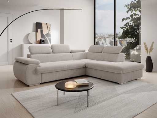 Convertible right corner sofa in beige corduroy