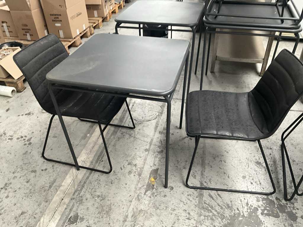 2 metal tables MCC with 4 chairs