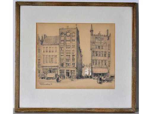 Herman Verbaere - Bruges - drawing in mixed media